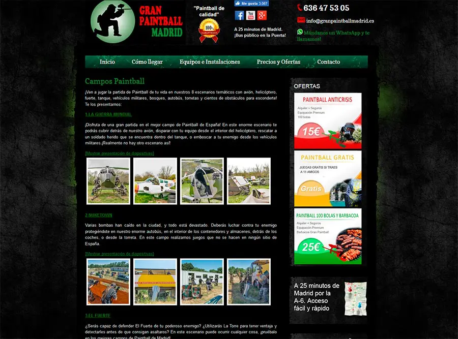 Diseño web empresas paintball